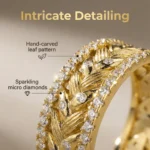 Light Luxury Gold Ring Designed with Leaf Vein Texture as the Core