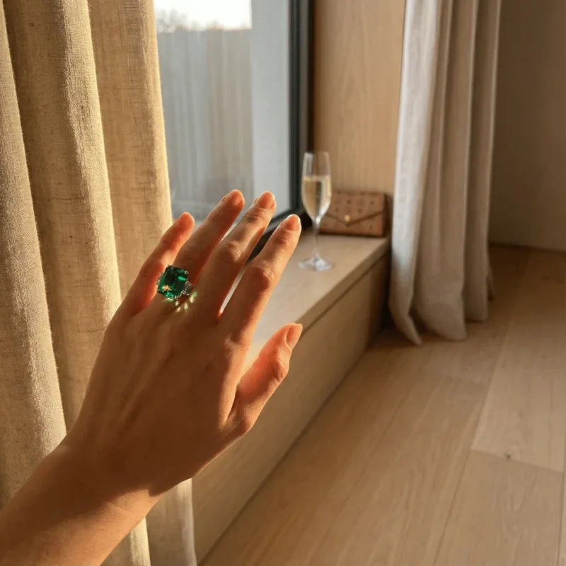 High-Jewelry Ring with Emerald as the Central Stone