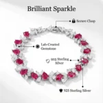 This is a light luxury 925 silver bracelet with synthetic rubies as the central stone