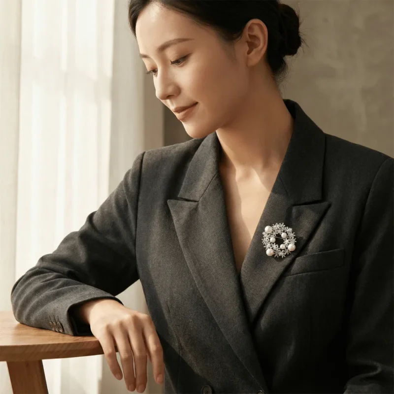 Light Luxury Brooch Themed with "Snowflake + Pearl"