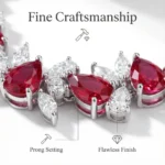 This is a light luxury 925 silver bracelet with synthetic rubies as the central stone