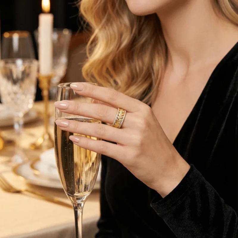 Light Luxury Gold Ring Designed with Leaf Vein Texture as the Core