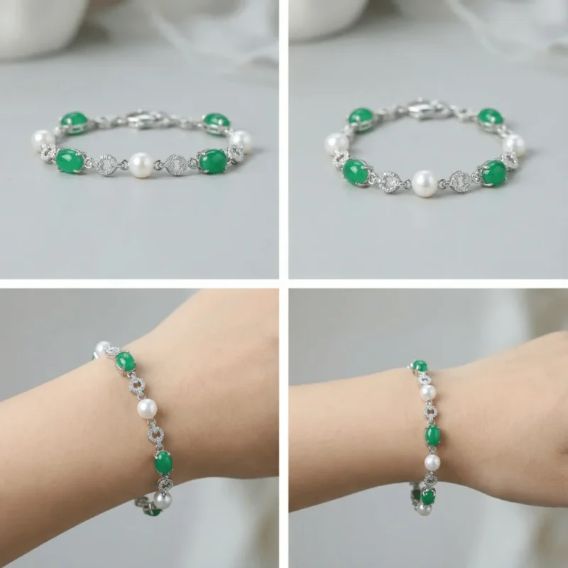 This is a light luxury bracelet that combines jadeite and pearls