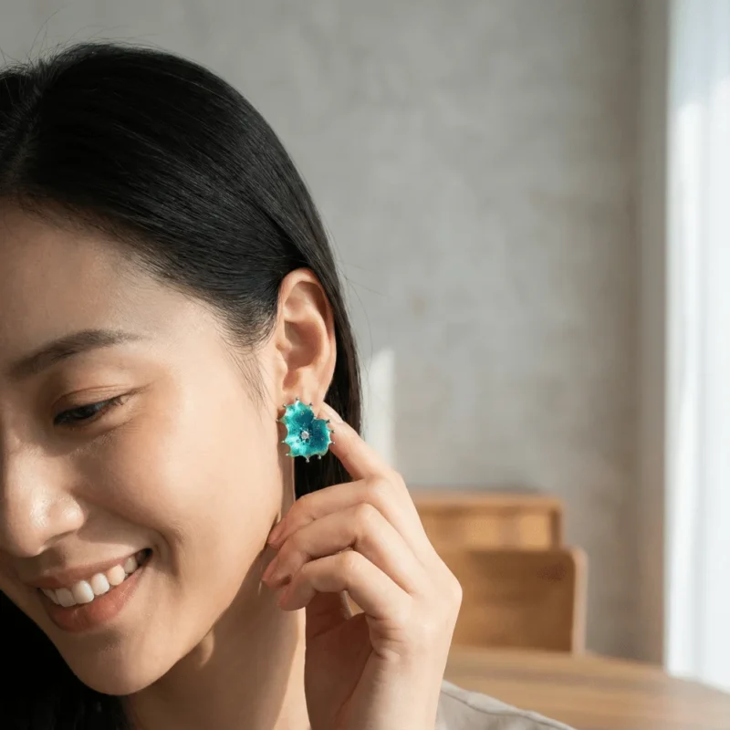 Enamel Colored Gemstone Jewelry Set Inspired by Marine Life/Abstract Floral Patterns