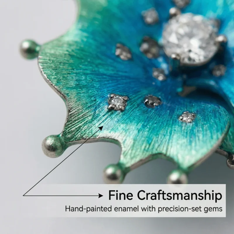 Enamel Colored Gemstone Jewelry Set Inspired by Marine Life/Abstract Floral Patterns