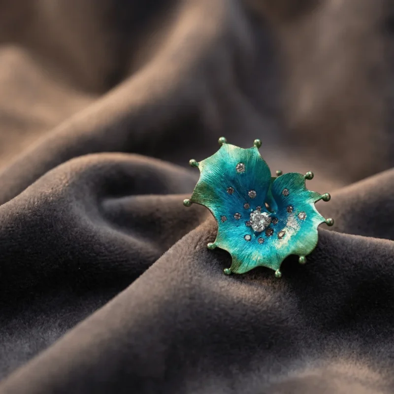 Enamel Colored Gemstone Jewelry Set Inspired by Marine Life/Abstract Floral Patterns